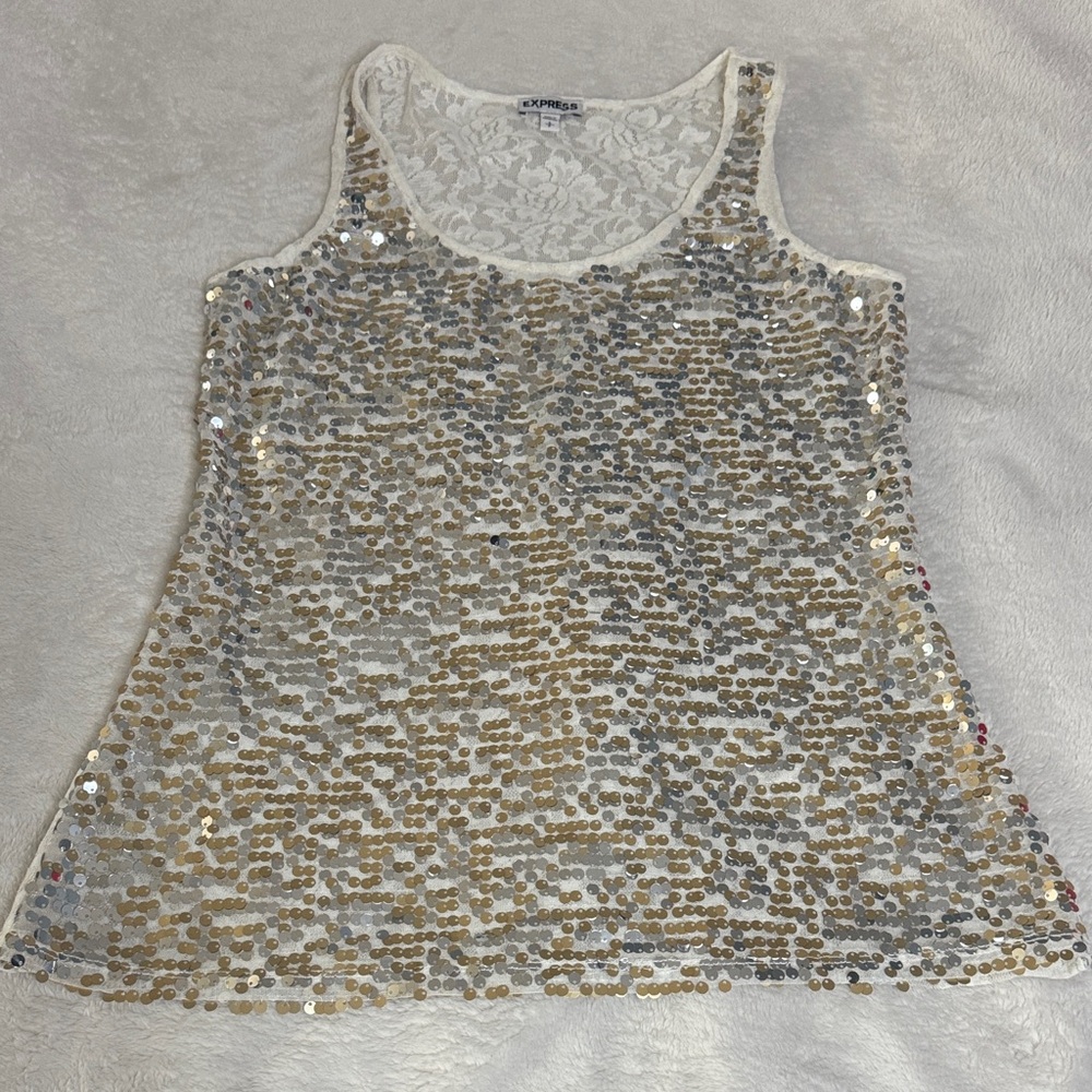 Express Gold and Silver Sequin Lace Tank Top